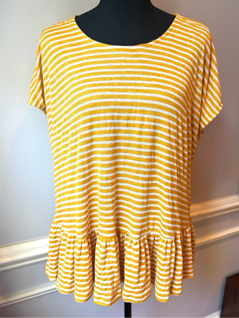 FP Beach Yellow White Striped Peplum Tee Top Oversized Boho XS - Picture 1 of 8